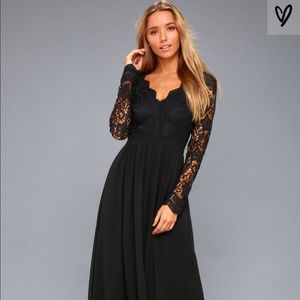Awaken My Love Black Long Sleeve Lace Maxi Dress
